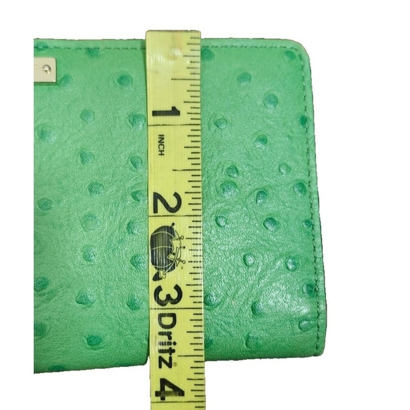 Kate Spade New York Wallet Green Ostrich Embossed Leather Card Holder - Picture 10 of 11